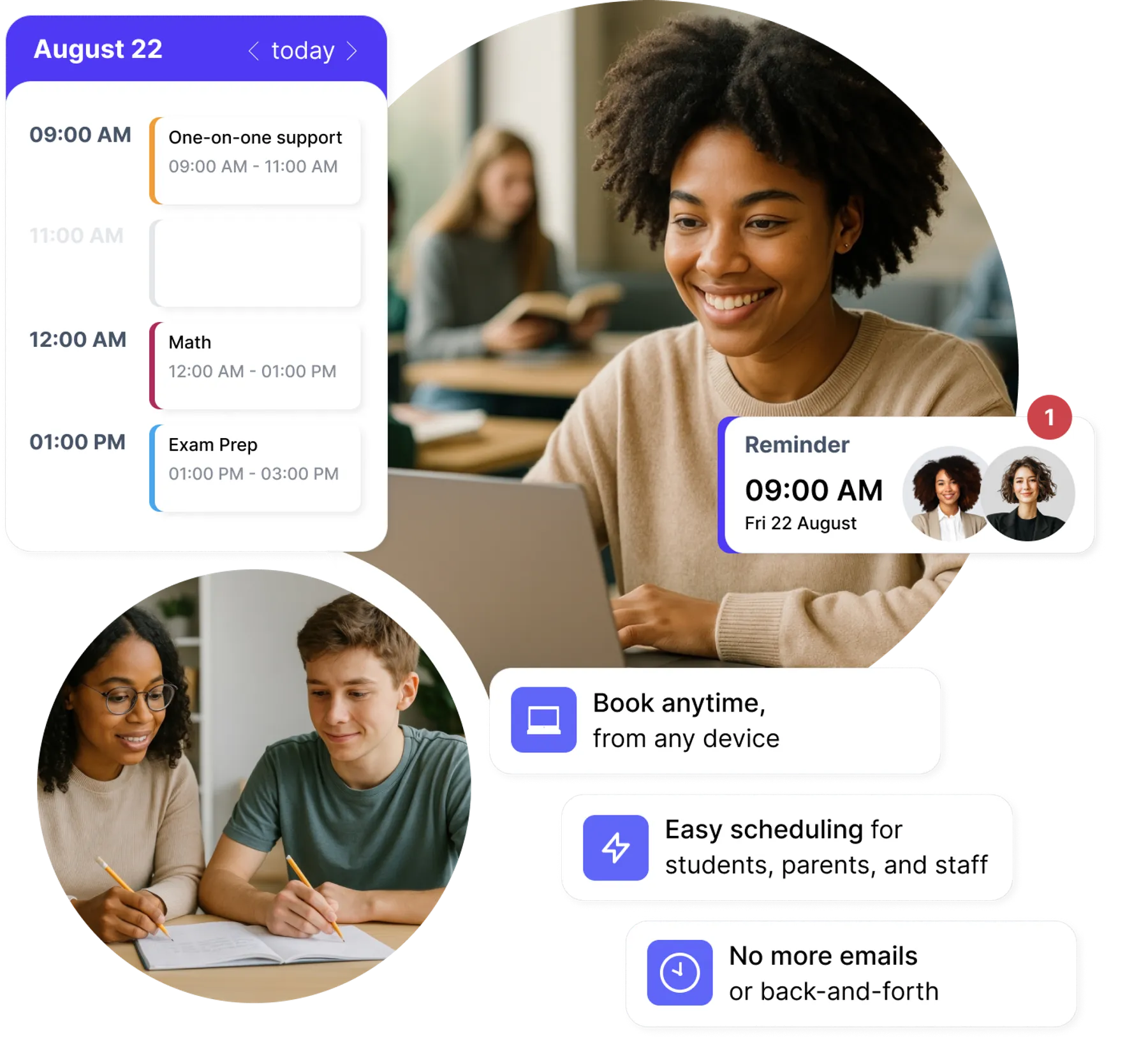 Students and parents booking school meetings online from different devices