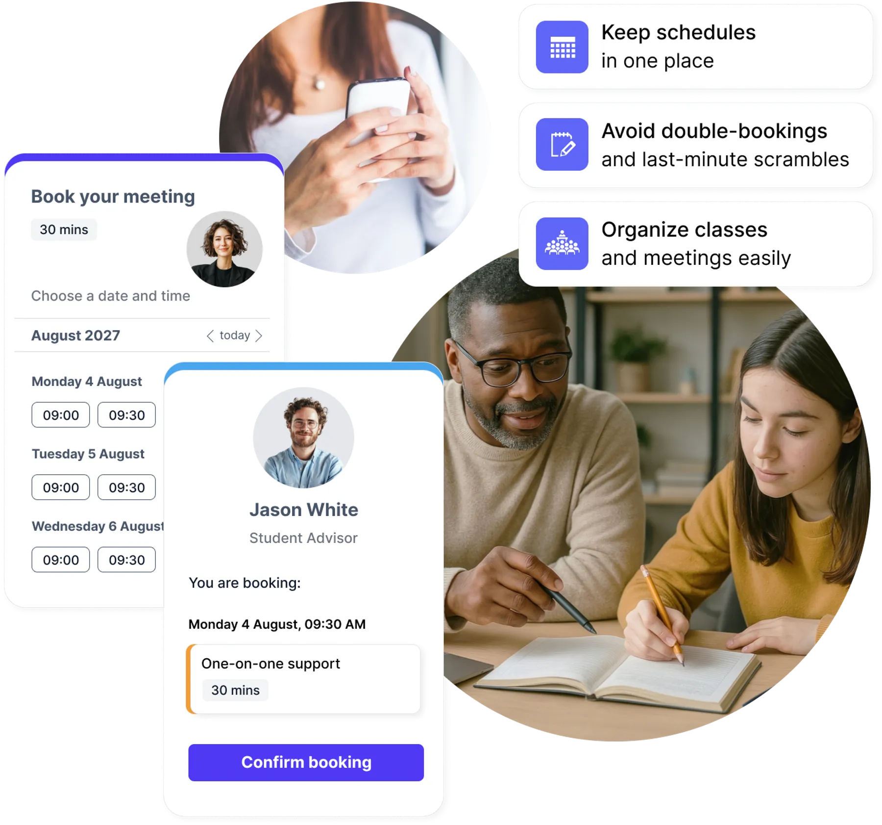 Centralized school timetable showing classes, meetings, and events
